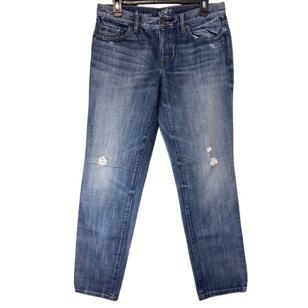 Ann Taylor LOFT Boyfriend Distressed Denim Blue Jeans Size 27/4 Button Fly